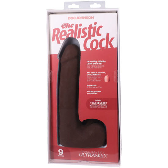 Фалоімітатор з мошонкою, довжина 22.9 см Doc Johnson The Realistic Cock ULTRASKYN - 9 Inch with Balls Chocolate