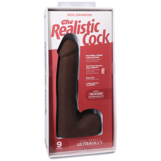Фалоімітатор з мошонкою, довжина 22.9 см Doc Johnson The Realistic Cock ULTRASKYN - 9 Inch with Balls Chocolate