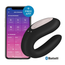 Смарт-вибратор для пар с широким клиторальным стимулятором, черный Satisfyer Double Joy Black