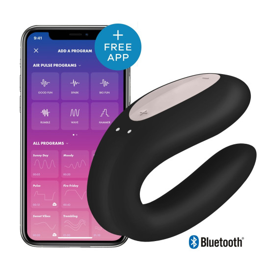 Смарт-вібратор для пар з широким кліторальним стимулятором, чорний Satisfyer Double Joy Black