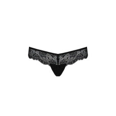 Мереживні трусики-танга з атласним бантиком, чорні Passion Naja Thong, XXL/XXXL