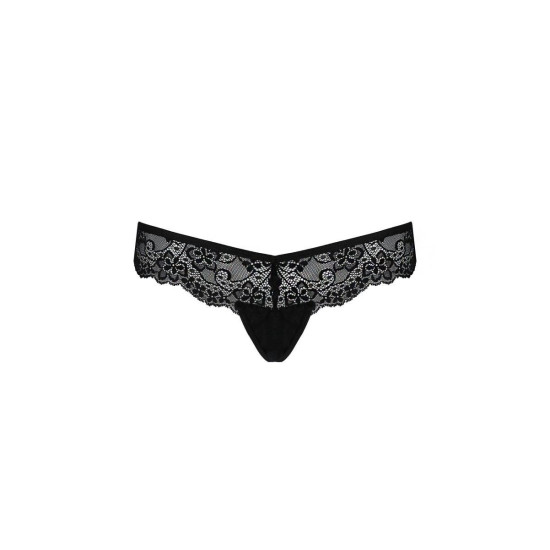 Мереживні трусики-танга з атласним бантиком, чорні Passion Naja Thong, XXL/XXXL