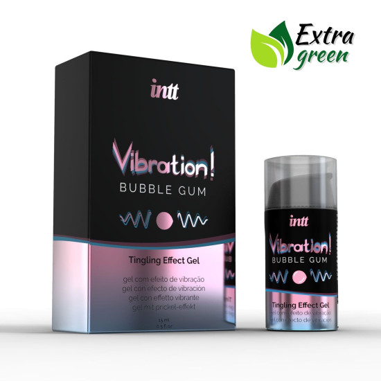 Жидкий вибратор со вкусом жевательной резинки Intt Vibration EXTRA GREEN Bubble Gum, 15 ml