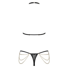 Комплект з ланцюжками (бюстгальтер, трусики), чорний Obsessive Pantheria 2-Pcs Set Black, L/XL