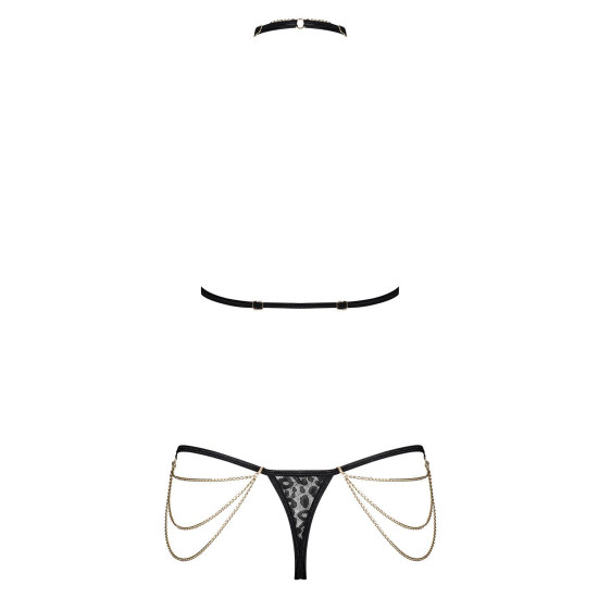 Комплект з ланцюжками (бюстгальтер, трусики), чорний Obsessive Pantheria 2-Pcs Set Black, L/XL