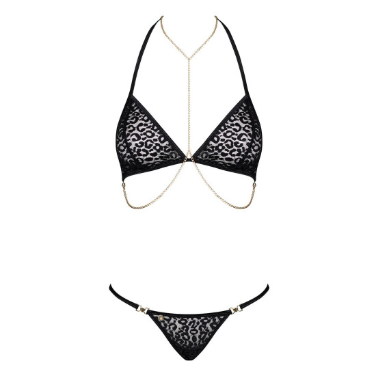 Комплект з ланцюжками (бюстгальтер, трусики), чорний Obsessive Pantheria 2-Pcs Set Black, L/XL