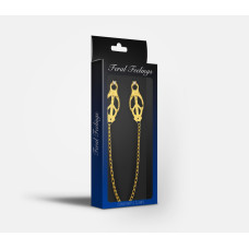 Затискачі для сосків з ланцюжком, золотисто-білі Feral Feelings Clover Nipple Clamps Gold/White