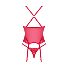 Червоний прозорий корсет з мереживом і підв'язками для панчіх Obsessive Lacelove Corset Red, XS/S