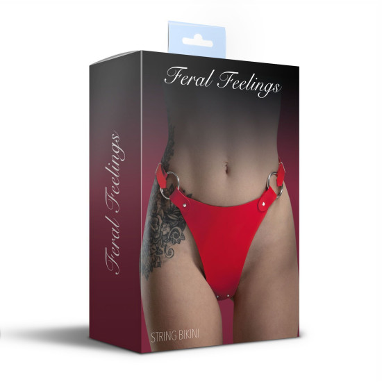 Класичні трусики з натуральної шкіри, червоні Feral Feelings Red String Bikini