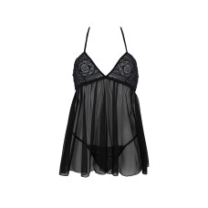 Пеньюар (кружевной верх, трусики в комплекте), чёрный Passion KERRIA CHEMISE black, S/M