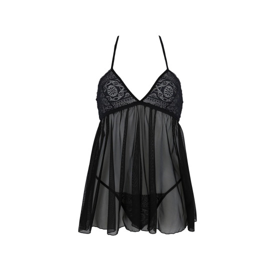 Пеньюар (мереживний верх, трусики в комплекті), чорний Passion KERRIA CHEMISE black, S/M