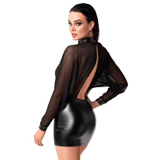 Платье с тюлем, черное Noir Handmade F348 Powerwetlook and Tulle Dress, S
