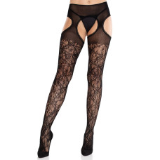 Колготки з імітацією пояса і квітковим мереживом Leg Avenue Cross Hatch Floral Lace Suspender Hose, One Size