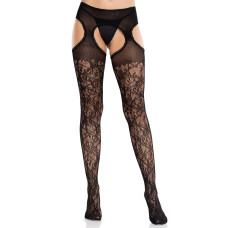 Колготки с имитацией пояса и цветочным кружевом Leg Avenue Cross Hatch Floral Lace Suspender Hose, One Size