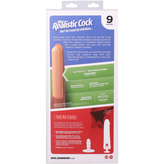 Фалоімітатор з мошонкою, довжина 22.9 см, ванільний Doc Johnson The Realistic Cock ULTRASKYN - 9 Inch with Balls Vanilla