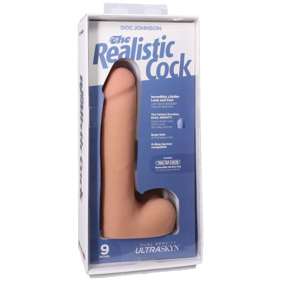 Фалоімітатор з мошонкою, довжина 22.9 см, ванільний Doc Johnson The Realistic Cock ULTRASKYN - 9 Inch with Balls Vanilla