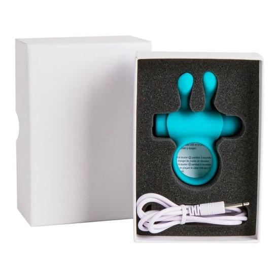 Эрекционное виброкольцо со съемной вибропулей и ушками, бирюзовое S Pleasures Premium Rabbit Ring