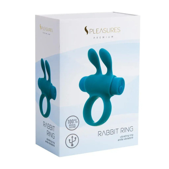 Эрекционное виброкольцо со съемной вибропулей и ушками, бирюзовое S Pleasures Premium Rabbit Ring