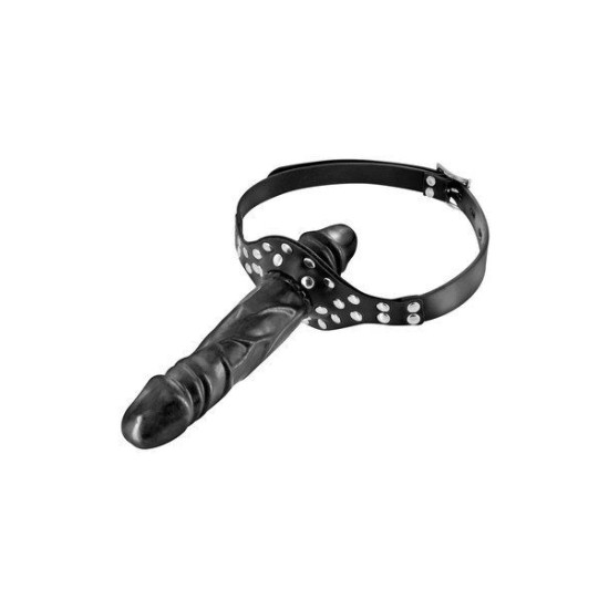 Кляп з подвійним фалоімітатором, чорний Fetish Tentation Double Penis Gag Black (пом’ята упаковка)