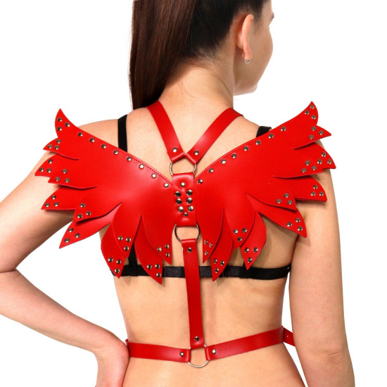 Женская портупея, красная из экокожи Art of Sex Wings, L-2XL