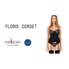 Корсет черного цвета с пажами (трусики в комплекте) FLORIS CORSET Passion Exclusive Black, L/XL