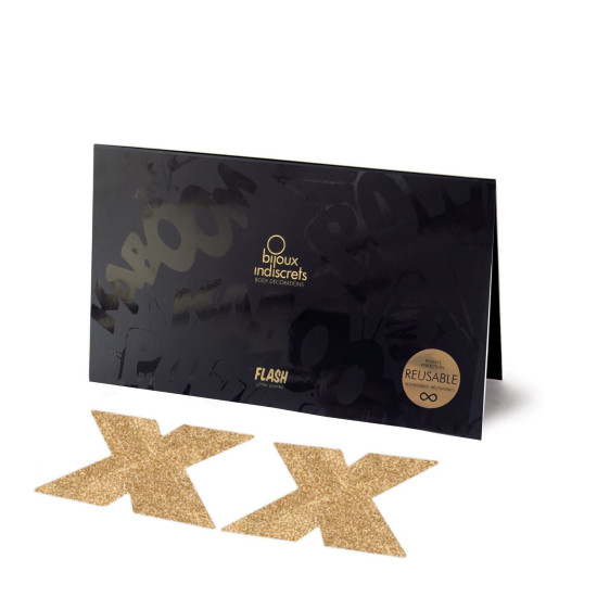Наклейки на соски у вигляді хрестів, золотисті Bijoux Indiscrets Flash Cross Gold