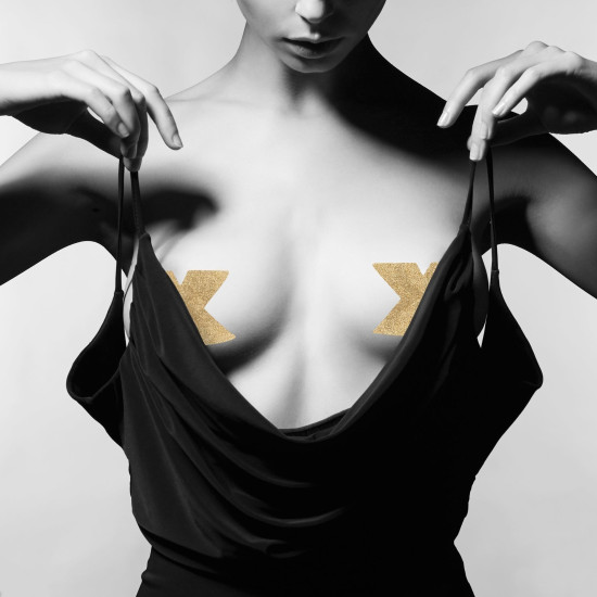 Наклейки на соски у вигляді хрестів, золотисті Bijoux Indiscrets Flash Cross Gold