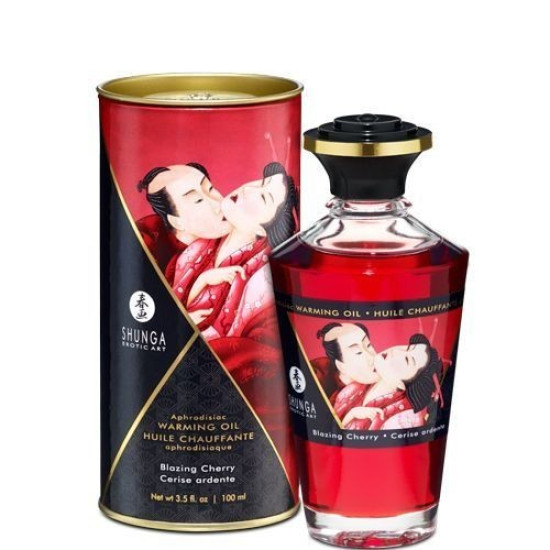 Розігріваюче їстівне масажне масло з вишневим смаком Shunga Aphrodisiac Warming Oil Blazing Cherry, 100 ml