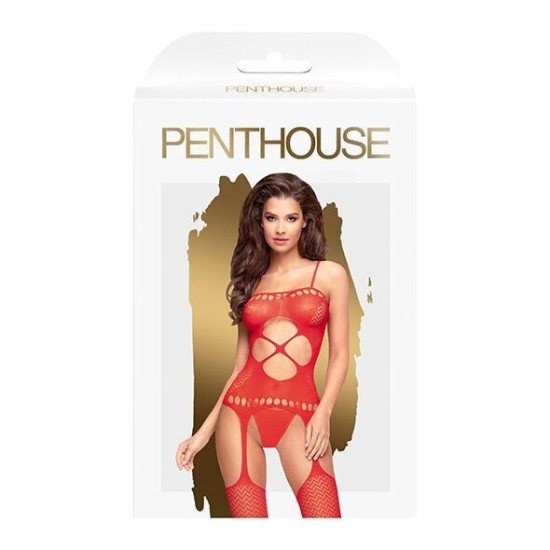 Бодістокінг з вирізом на животику, червоний Penthouse Hot Nightfall Red, XL