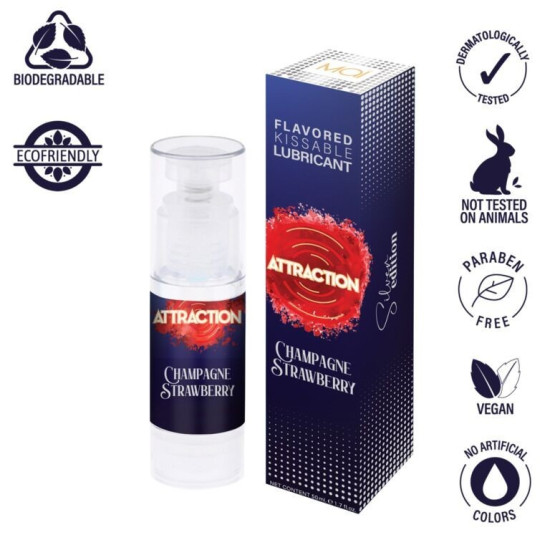 Веганская смазка для орального секса со вкусом клубники на водной основе MAI Attraction Champagne Strawberry, 50 ml