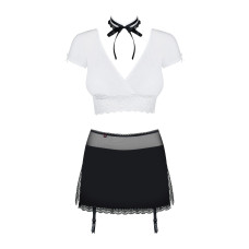 Чёрно-белый эротический костюм секретарши (топ, юбка, стринги) Obsessive Secretary Suit 5pcs Black, L/XL
