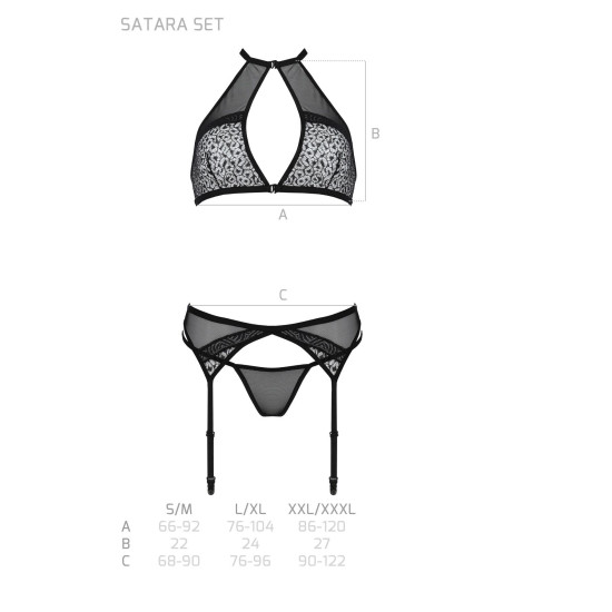 Комплект белья (топ, пояс для чулок, стринги), чёрный Passion Satara Set Black, S/M