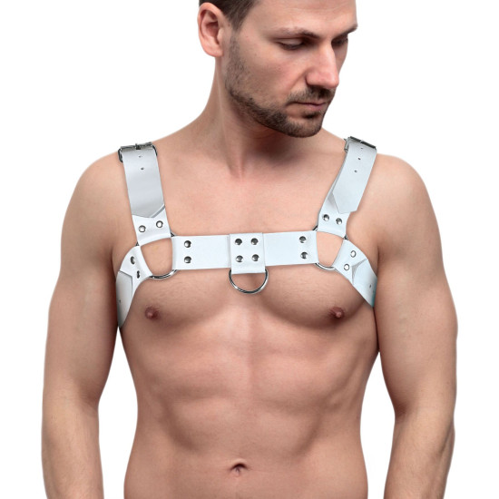 Чоловіча портупея на груди з натуральної шкіри, біла Feral Feelings White Bulldog Harness