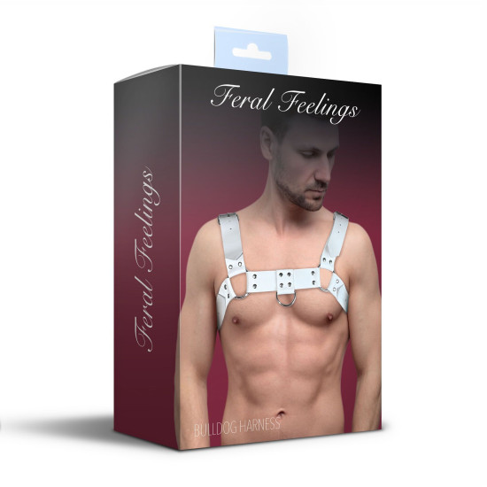 Чоловіча портупея на груди з натуральної шкіри, біла Feral Feelings White Bulldog Harness
