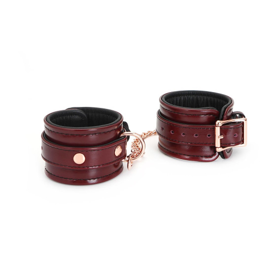 Шкіряні БДСМ наручники зі знімним ланцюжком, бордові Liebe Seele Wine Red Wrist Cuffs