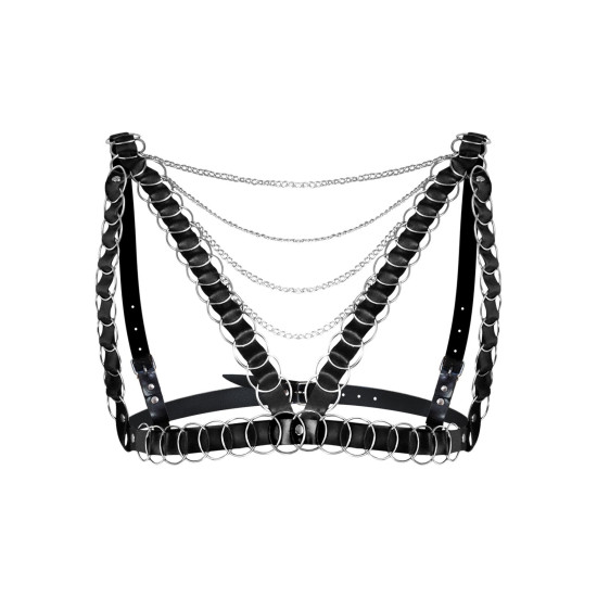 Женская портупея с кольцами из натуральной кожи, чёрная Art of Sex Geneva Black, XS-M
