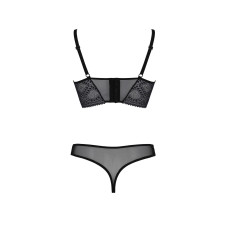 Комплект (сітка + мереживо, бюст'є і трусики танга), чорний Passion DROSERA SET black, XXL/XXXL
