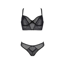 Комплект (сітка + мереживо, бюст'є і трусики танга), чорний Passion DROSERA SET black, XXL/XXXL