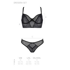 Комплект (сітка + мереживо, бюст'є і трусики танга), чорний Passion DROSERA SET black, XXL/XXXL