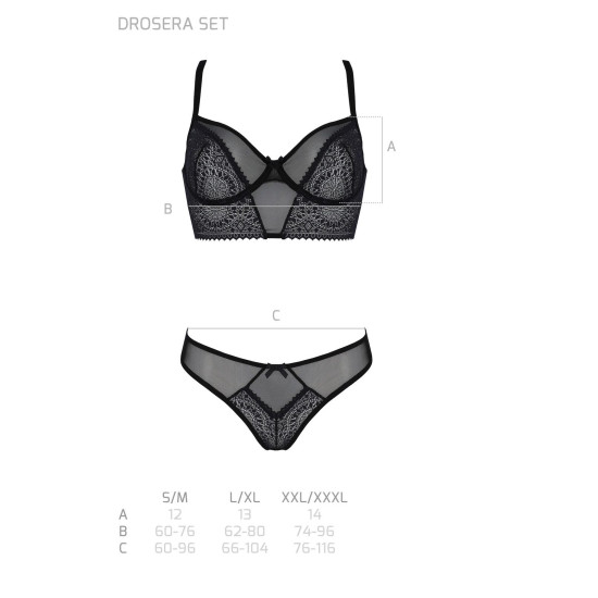 Комплект (сетка + кружево, бюстье и трусики танга), чёрный Passion DROSERA SET black, XXL/XXXL