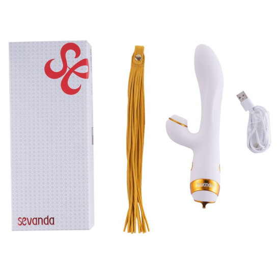 Вібратор-кролик з флоггером, біло-золотистий Lockink Sevanda Whip Vibrating Massage Wand White & Golden