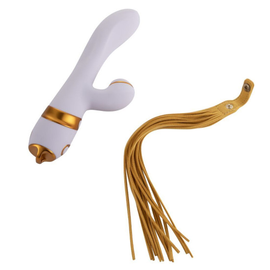 Вібратор-кролик з флоггером, біло-золотистий Lockink Sevanda Whip Vibrating Massage Wand White & Golden