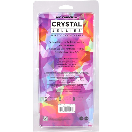Фалоімітатор з мошонкою, довжина 21.6 см, райдужний Doc Johnson Crystal Jellies - Realistic cock with balls 8.5 Inch - Rainbow