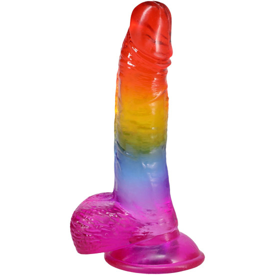 Фалоімітатор з мошонкою, довжина 21.6 см, райдужний Doc Johnson Crystal Jellies - Realistic cock with balls 8.5 Inch - Rainbow