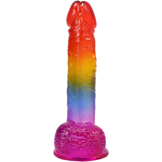 Фалоімітатор з мошонкою, довжина 21.6 см, райдужний Doc Johnson Crystal Jellies - Realistic cock with balls 8.5 Inch - Rainbow