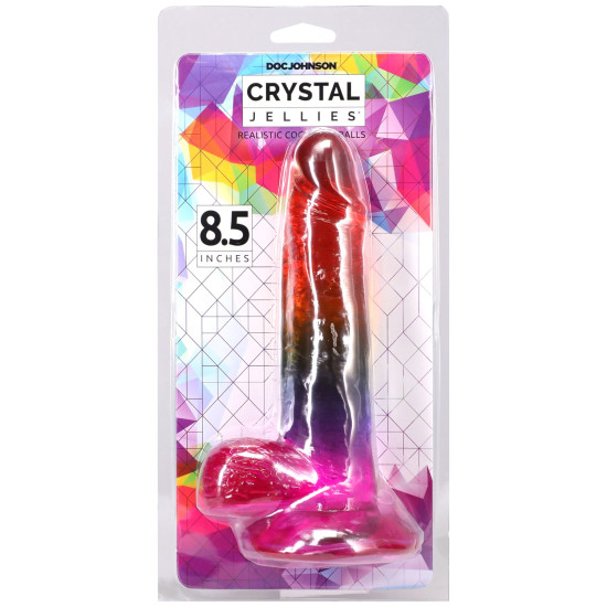 Фалоімітатор з мошонкою, довжина 21.6 см, райдужний Doc Johnson Crystal Jellies - Realistic cock with balls 8.5 Inch - Rainbow