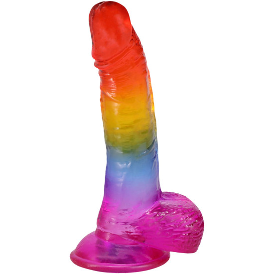 Фалоімітатор з мошонкою, довжина 21.6 см, райдужний Doc Johnson Crystal Jellies - Realistic cock with balls 8.5 Inch - Rainbow