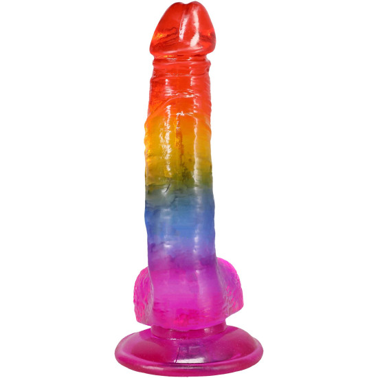 Фалоімітатор з мошонкою, довжина 21.6 см, райдужний Doc Johnson Crystal Jellies - Realistic cock with balls 8.5 Inch - Rainbow