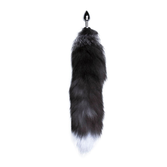 Металева анальна пробка Лисячий хвіст Alive Black And White Fox Tail S (пом'ята упаковка!!!)