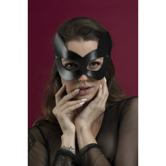 Маска кошечки из натуральной кожи, черная Feral Feelings Kitten Mask Black